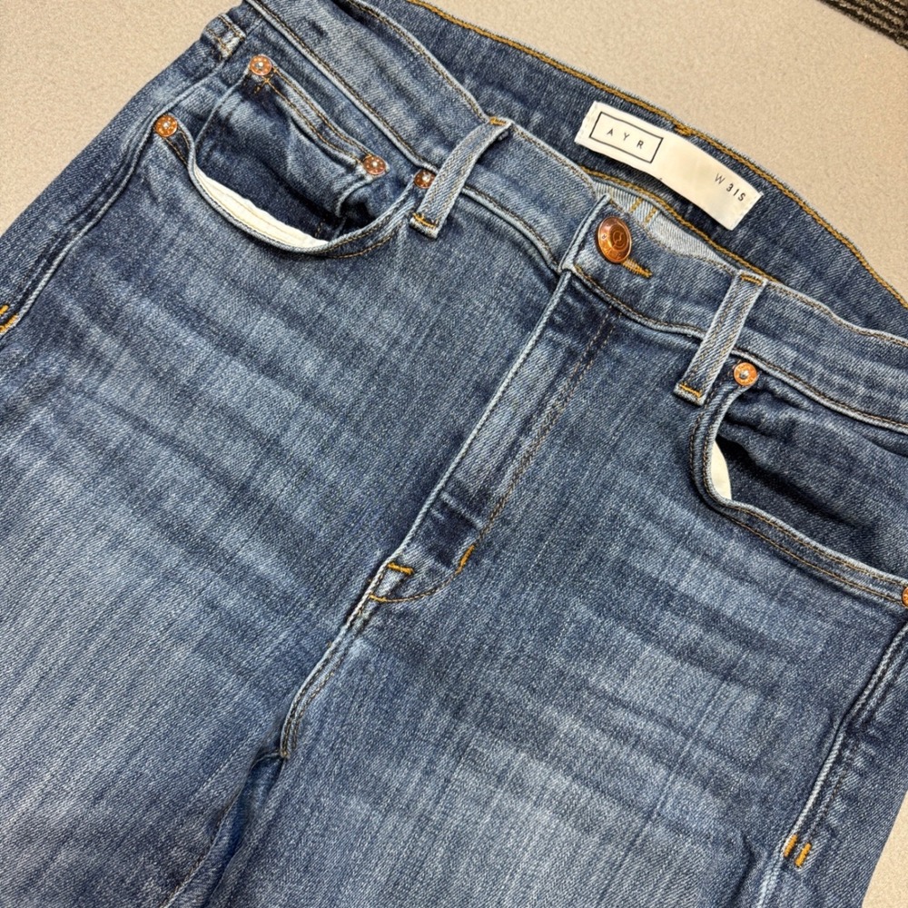 AYR THE POP Straight Leg Jeans Womens 31S x 26 Blue High Rise Stretch Denim